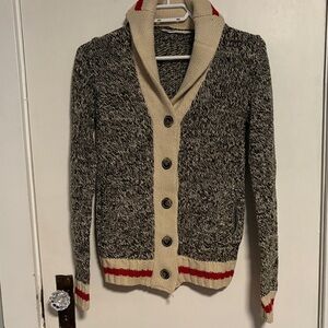 Women's Heathered gray and Cream Button-Up Sweater Cardigan